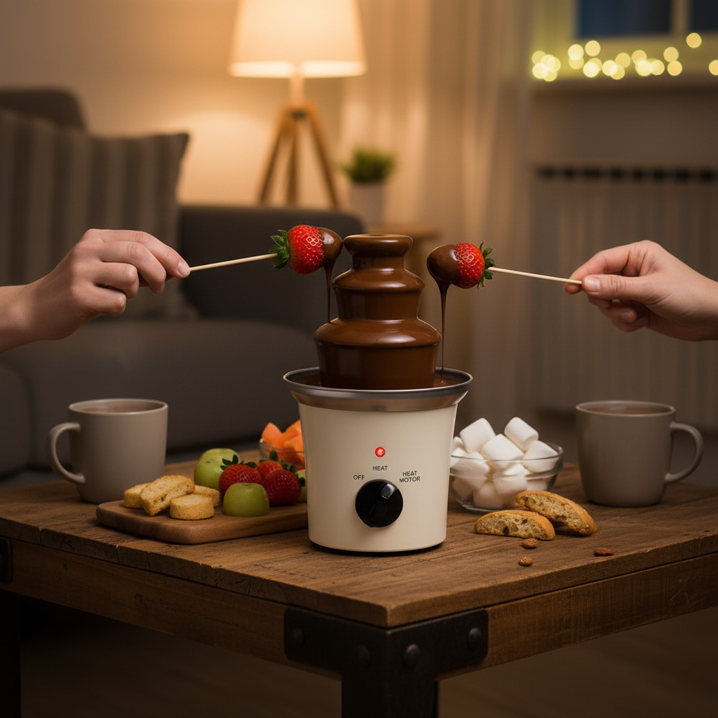 70 W chokoladefontæne i elegant hvidt stål