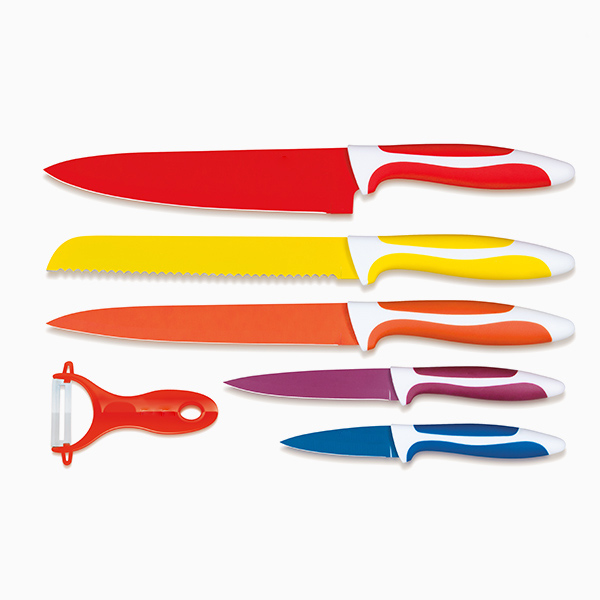 6-delt keramisk belagt knivsæt med skræller