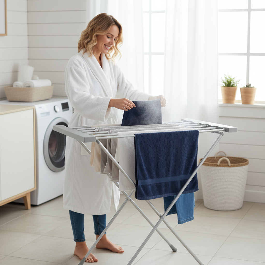 Sammenklappeligt tørrestativ med elvarme 120 W, grå (8 stænger)